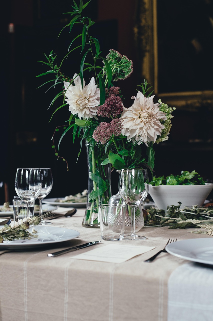 cutlery, beautiful flowers, nature, decoration, elegant, flower arrangement, flowers, silverware, table, flower wallpaper, table setting, flower background, tableware, vase